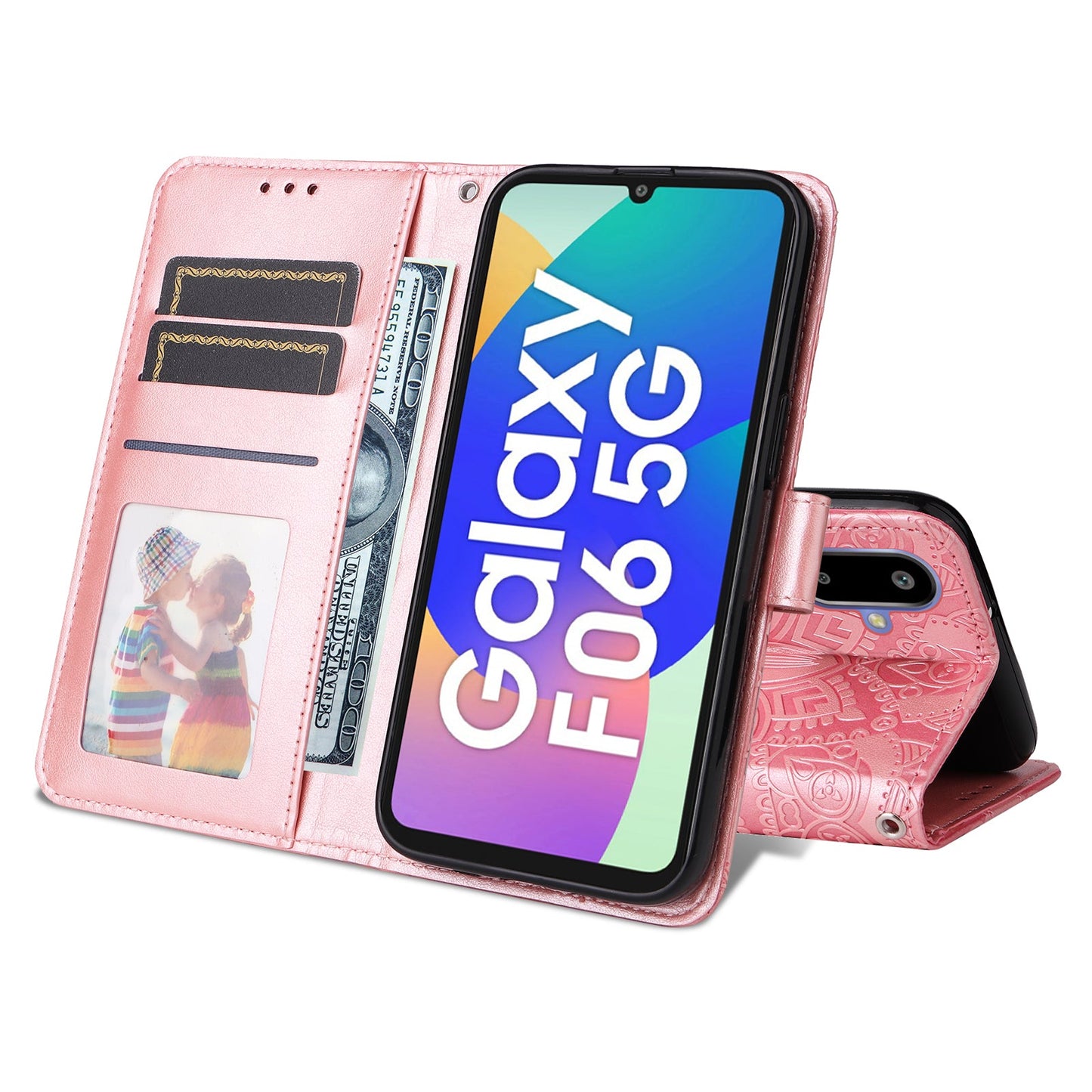 For Samsung Galaxy F06 5G Case Sunflower Imprint Leather Wallet Phone Cover - Pink