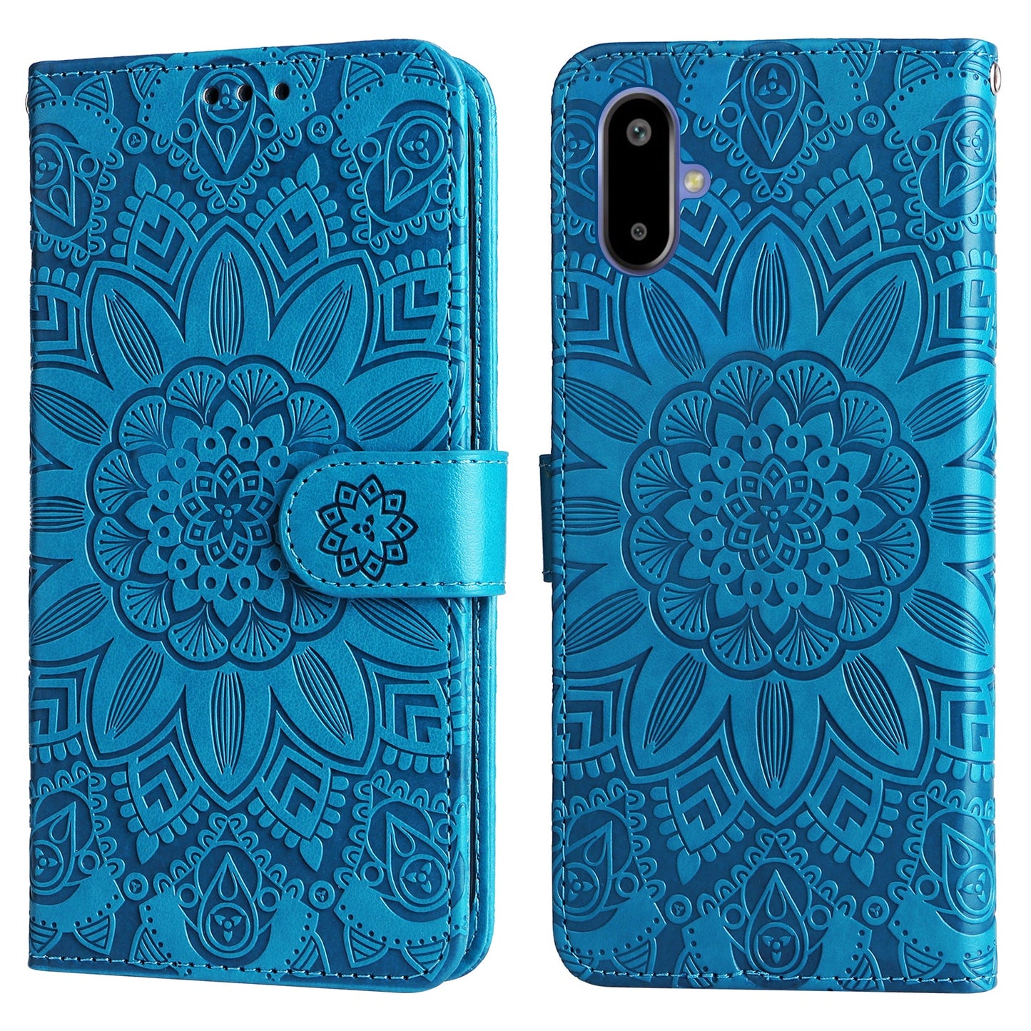 For Samsung Galaxy F06 5G Case Sunflower Imprint Leather Wallet Phone Cover - Blue