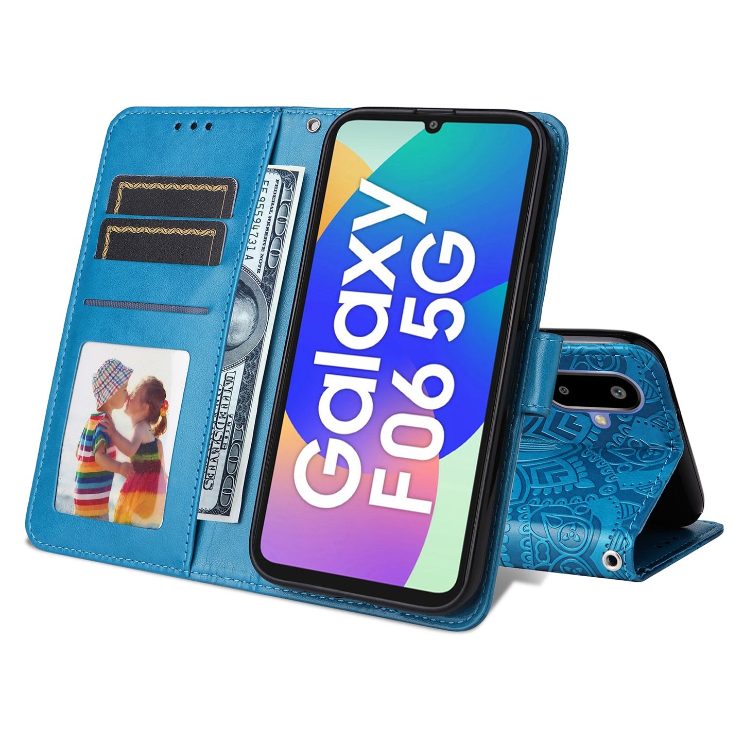 For Samsung Galaxy F06 5G Case Sunflower Imprint Leather Wallet Phone Cover - Blue