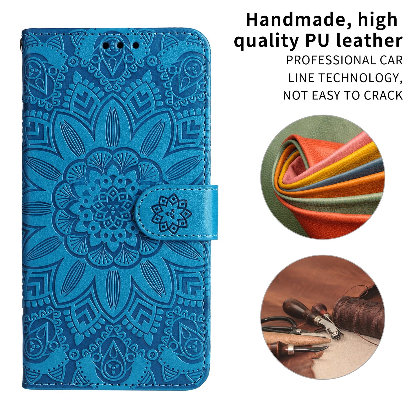 For Samsung Galaxy F06 5G Case Sunflower Imprint Leather Wallet Phone Cover - Blue