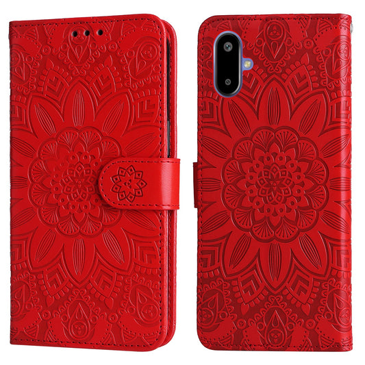 For Samsung Galaxy F06 5G Case Sunflower Imprint Leather Wallet Phone Cover - Red
