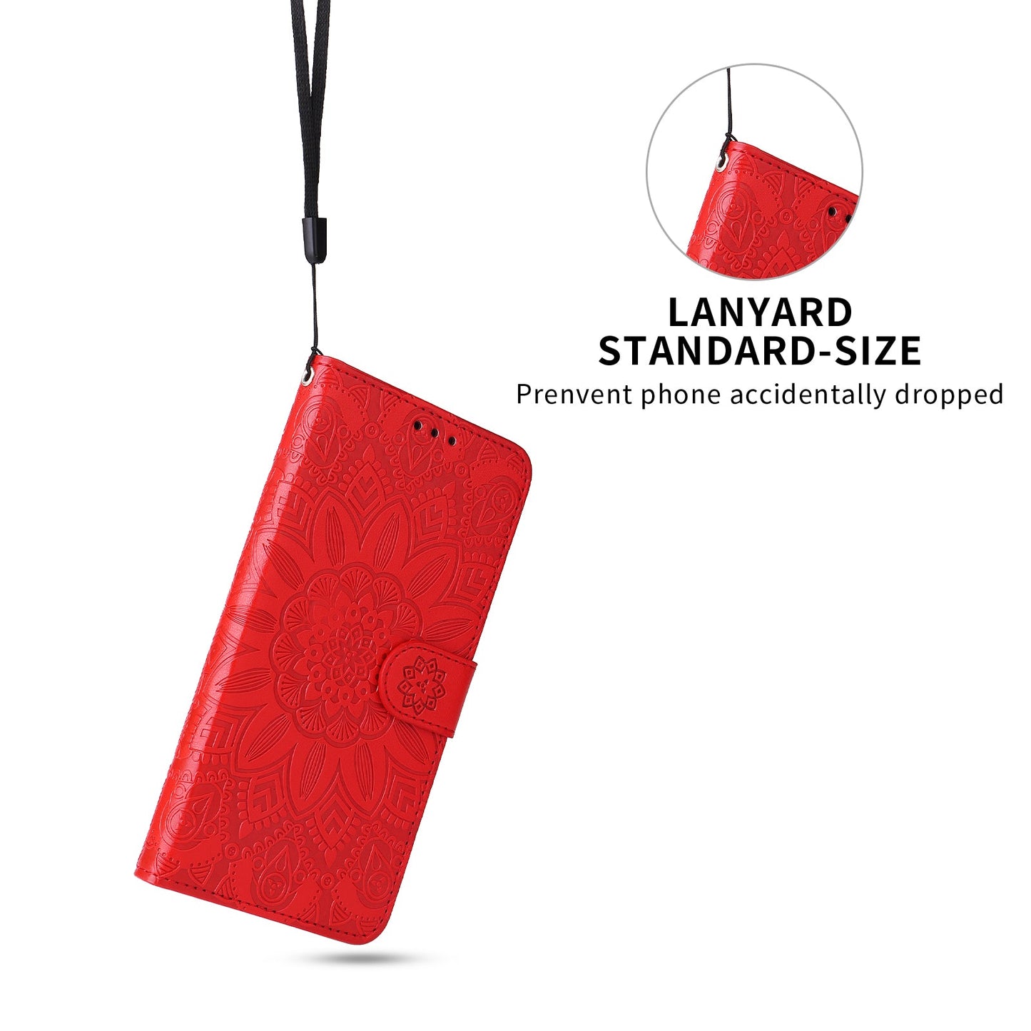 For Samsung Galaxy F06 5G Case Sunflower Imprint Leather Wallet Phone Cover - Red