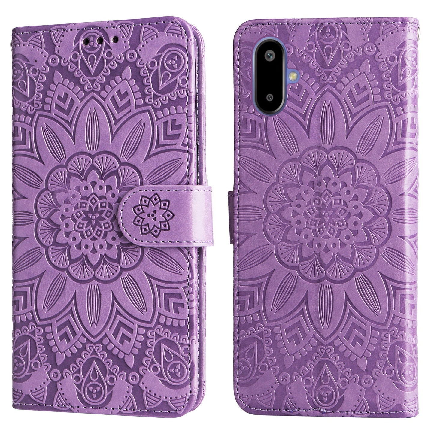 For Samsung Galaxy F06 5G Case Sunflower Imprint Leather Wallet Phone Cover - Purple