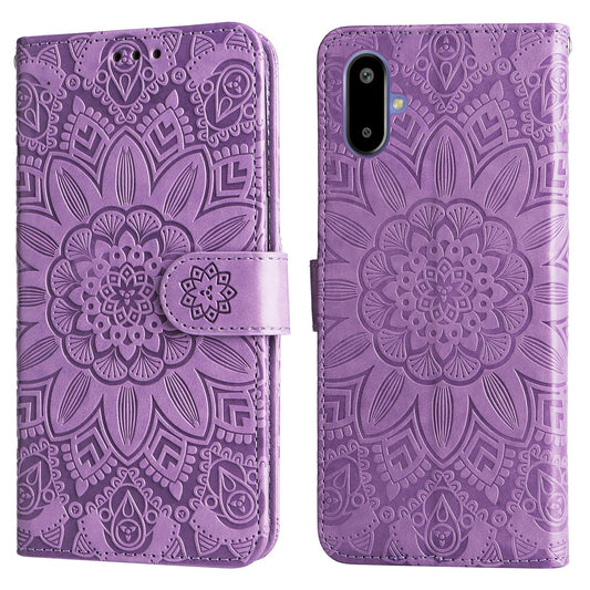 For Samsung Galaxy F06 5G Case Sunflower Imprint Leather Wallet Phone Cover - Purple