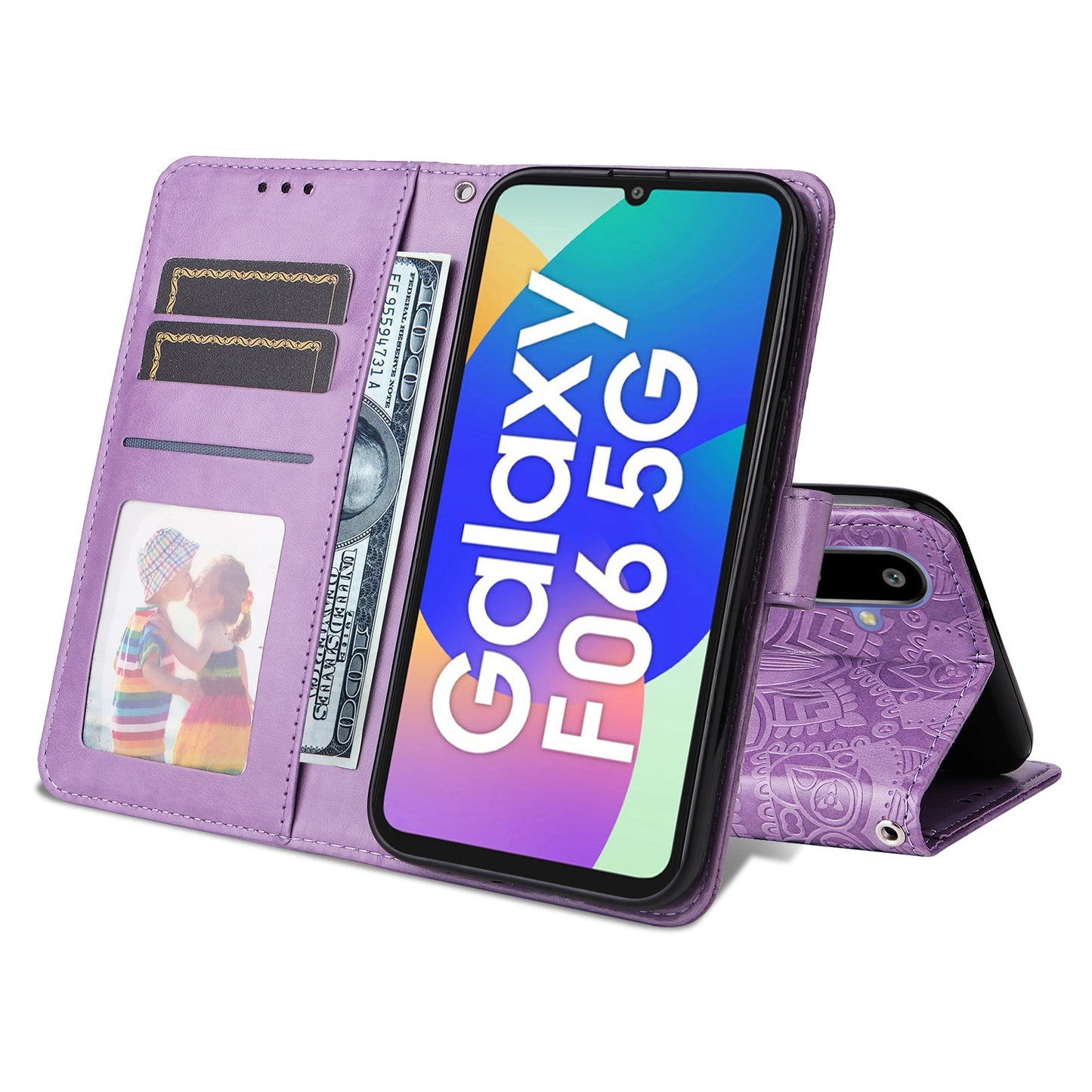 For Samsung Galaxy F06 5G Case Sunflower Imprint Leather Wallet Phone Cover - Purple