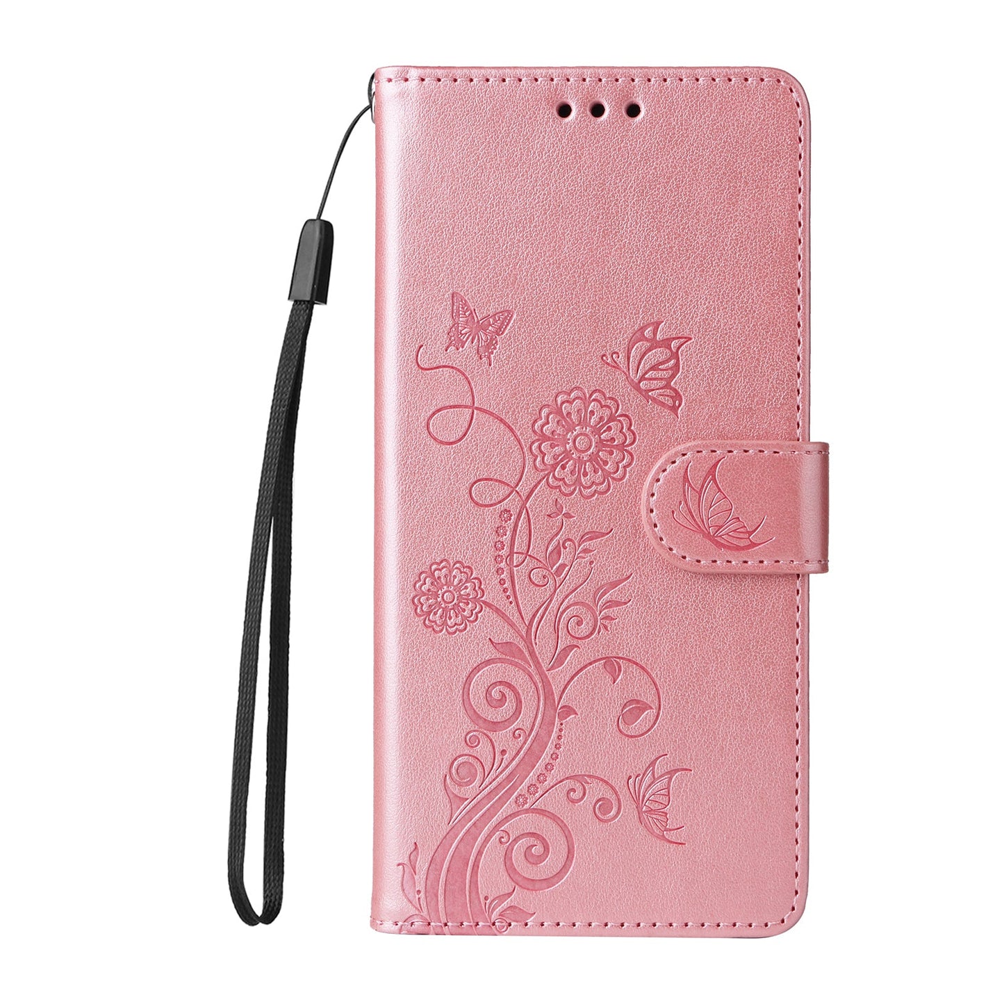For Samsung Galaxy F06 5G Leather Case Butterfly Floral Imprint Wallet Stand Cover - Pink