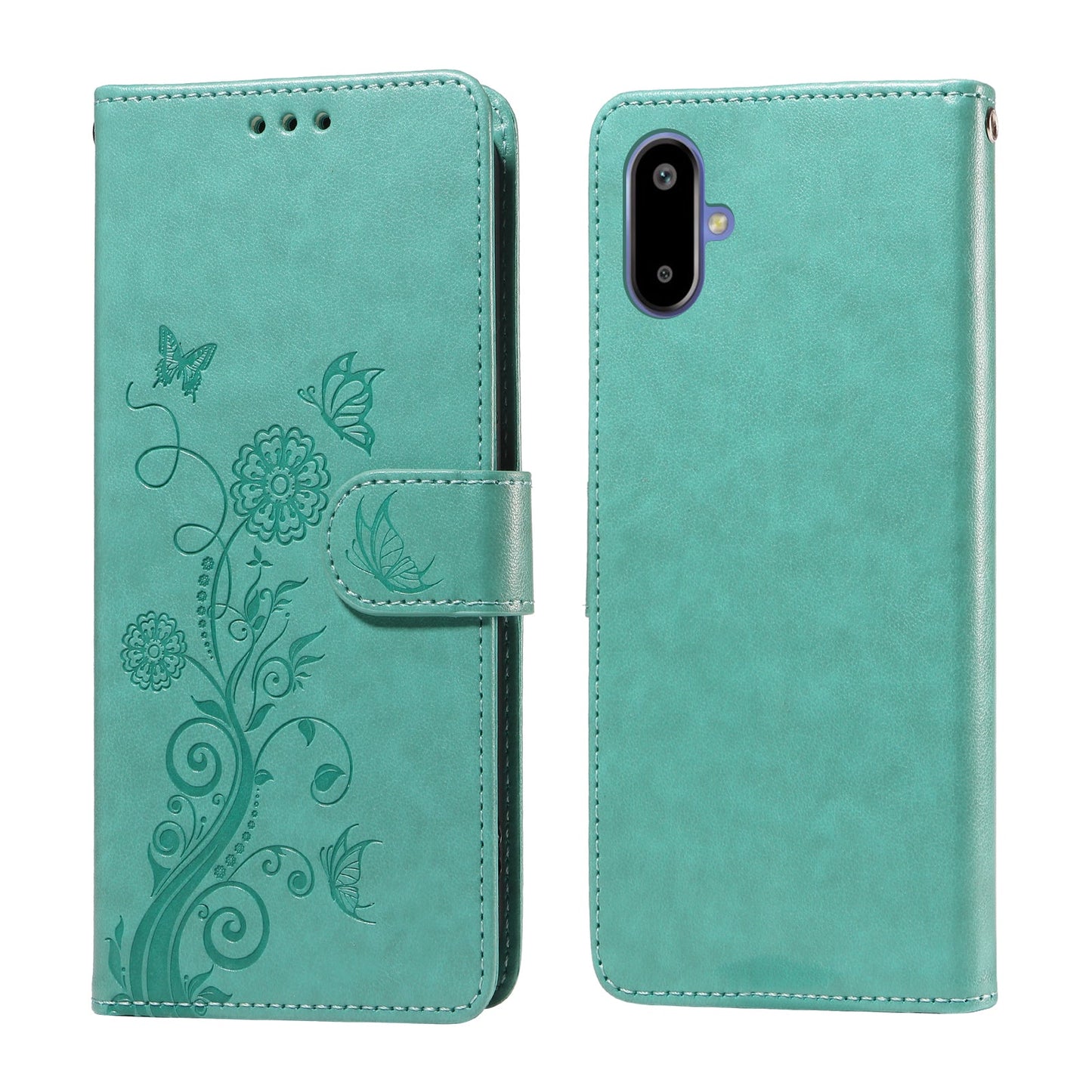 For Samsung Galaxy F06 5G Leather Case Butterfly Floral Imprint Wallet Stand Cover - Green