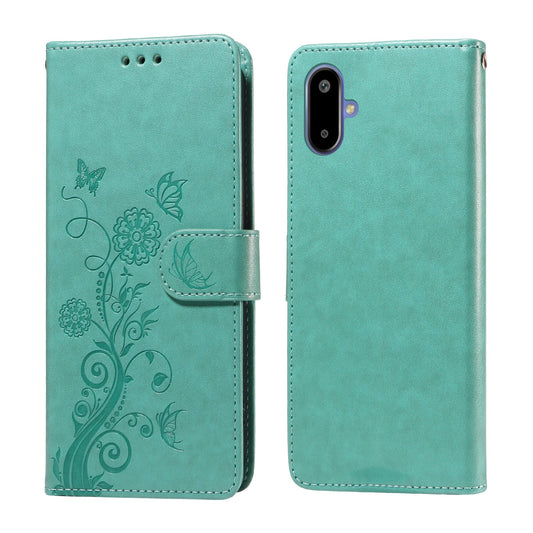For Samsung Galaxy F06 5G Leather Case Butterfly Floral Imprint Wallet Stand Cover - Green