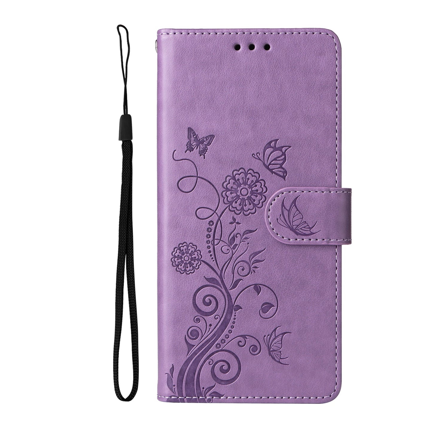 For Samsung Galaxy F06 5G Leather Case Butterfly Floral Imprint Wallet Stand Cover - Purple