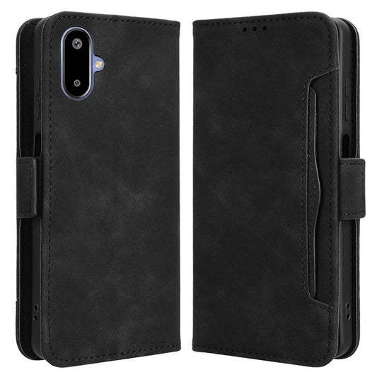 For Samsung Galaxy F06 5G  /  M06 5G Leather Case Phone Wallet Cover with Multiple Card Slots - Black