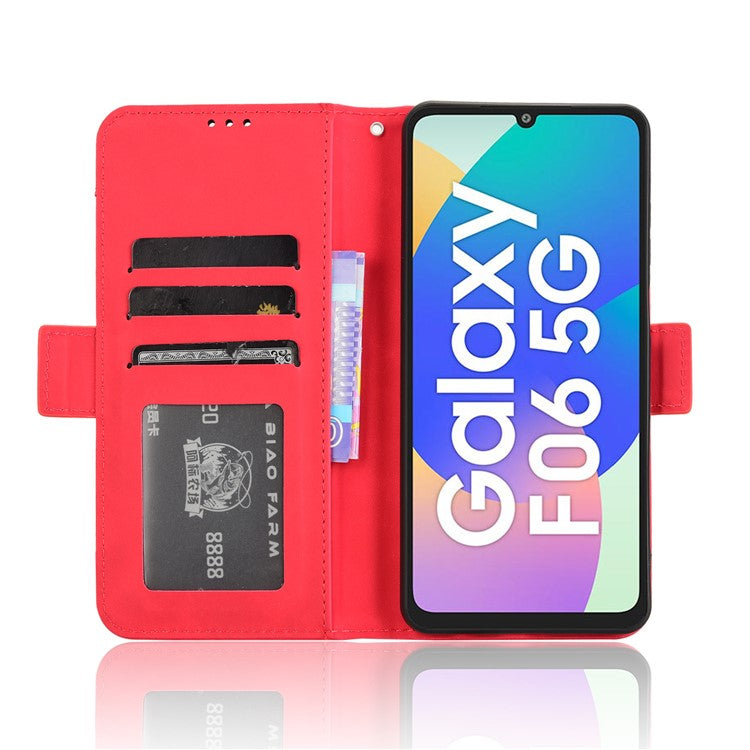 For Samsung Galaxy F06 5G  /  M06 5G Leather Case Phone Wallet Cover with Multiple Card Slots - Red