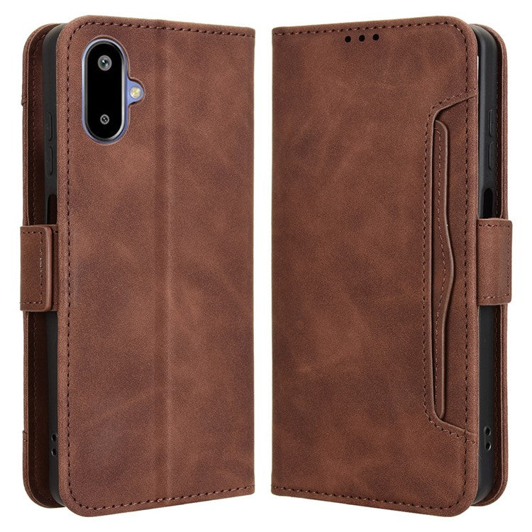 For Samsung Galaxy F06 5G  /  M06 5G Leather Case Phone Wallet Cover with Multiple Card Slots - Brown