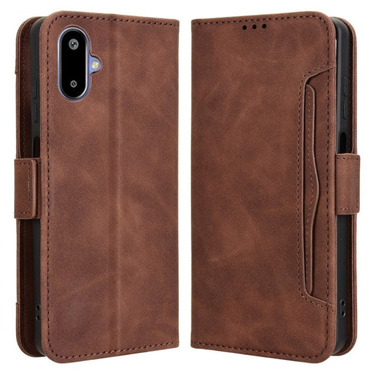 For Samsung Galaxy F06 5G  /  M06 5G Leather Case Phone Wallet Cover with Multiple Card Slots - Brown