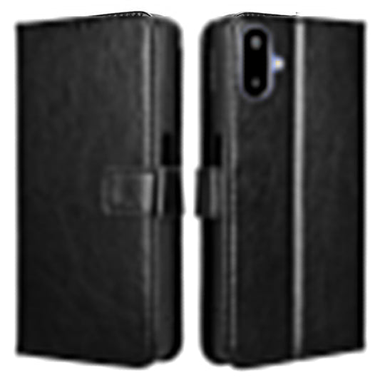 For Samsung Galaxy F06 5G  /  M06 5G Case Crazy Horse Texture PU Leather Phone Wallet Cover - Black