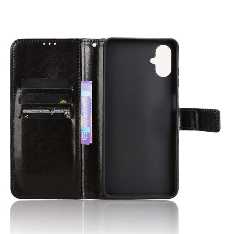 For Samsung Galaxy F06 5G  /  M06 5G Case Crazy Horse Texture PU Leather Phone Wallet Cover - Black