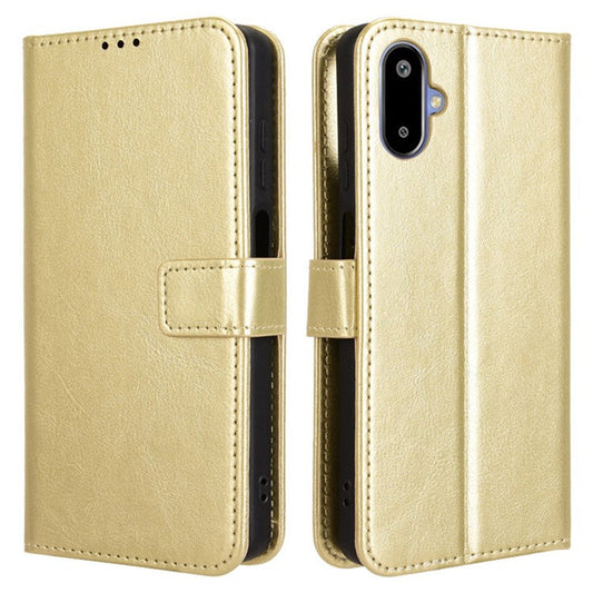 For Samsung Galaxy F06 5G  /  M06 5G Case Crazy Horse Texture PU Leather Phone Wallet Cover - Gold