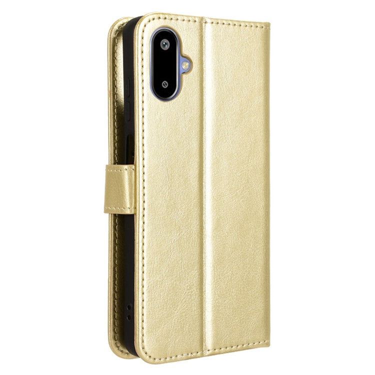 For Samsung Galaxy F06 5G  /  M06 5G Case Crazy Horse Texture PU Leather Phone Wallet Cover - Gold