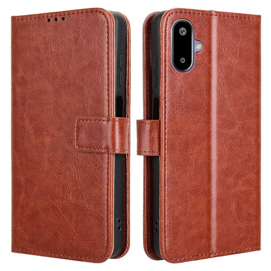 For Samsung Galaxy F06 5G  /  M06 5G Case Crazy Horse Texture PU Leather Phone Wallet Cover - Brown