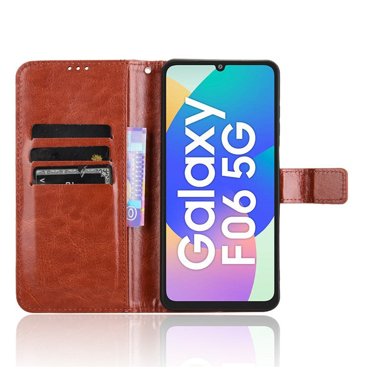 For Samsung Galaxy F06 5G  /  M06 5G Case Crazy Horse Texture PU Leather Phone Wallet Cover - Brown