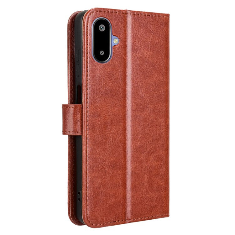 For Samsung Galaxy F06 5G  /  M06 5G Case Crazy Horse Texture PU Leather Phone Wallet Cover - Brown