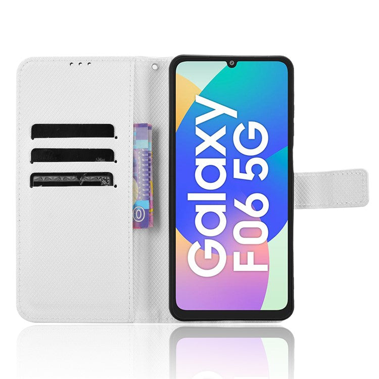For Samsung Galaxy F06 5G  /  M06 5G Case PU Leather Diamond Texture Wallet Phone Cover - White