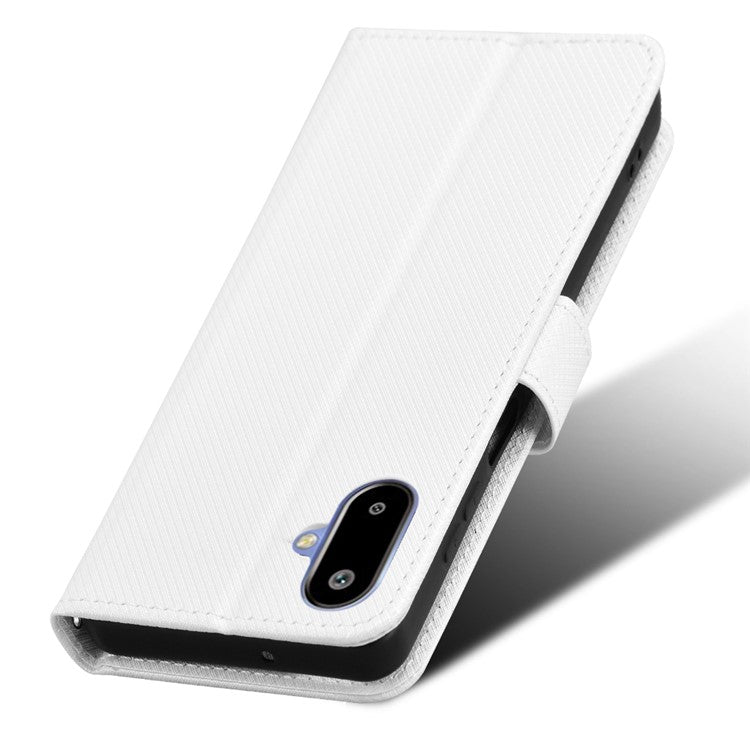 For Samsung Galaxy F06 5G  /  M06 5G Case PU Leather Diamond Texture Wallet Phone Cover - White