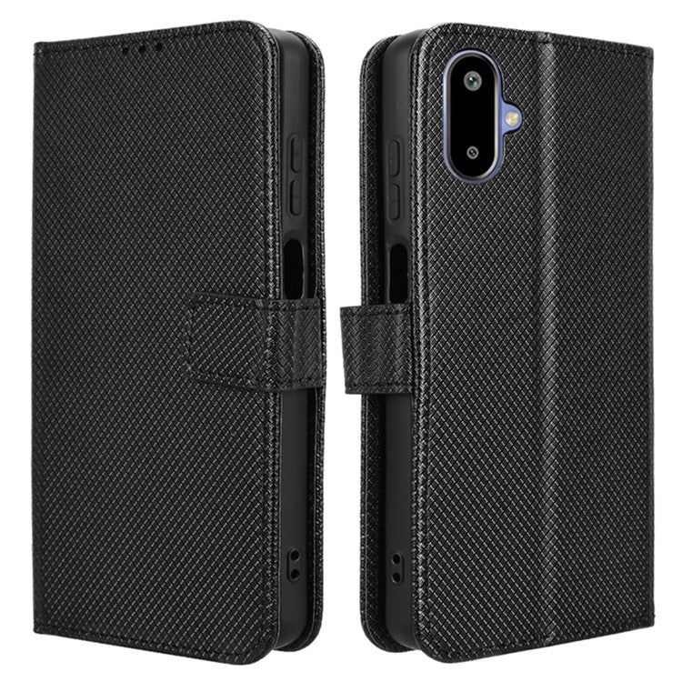 For Samsung Galaxy F06 5G  /  M06 5G Case PU Leather Diamond Texture Wallet Phone Cover - Black