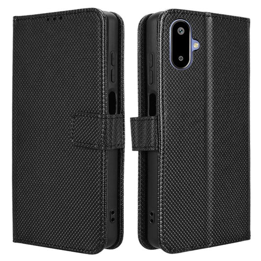 For Samsung Galaxy F06 5G  /  M06 5G Case PU Leather Diamond Texture Wallet Phone Cover - Black