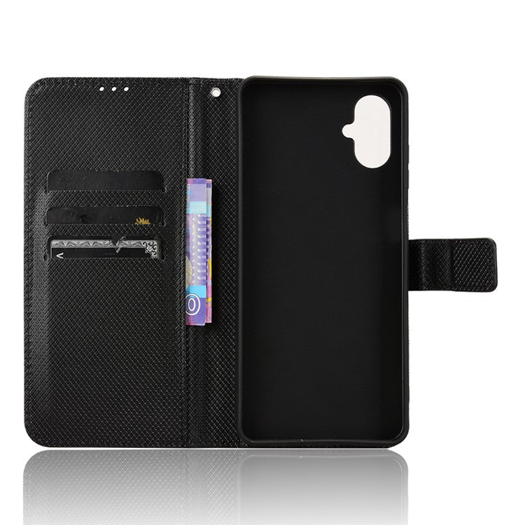 For Samsung Galaxy F06 5G  /  M06 5G Case PU Leather Diamond Texture Wallet Phone Cover - Black