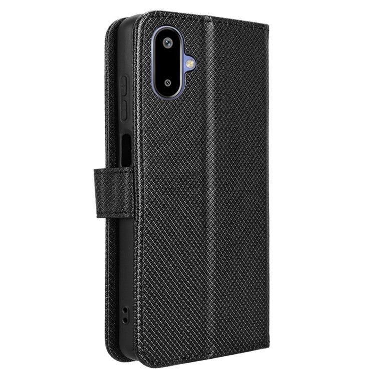 For Samsung Galaxy F06 5G  /  M06 5G Case PU Leather Diamond Texture Wallet Phone Cover - Black