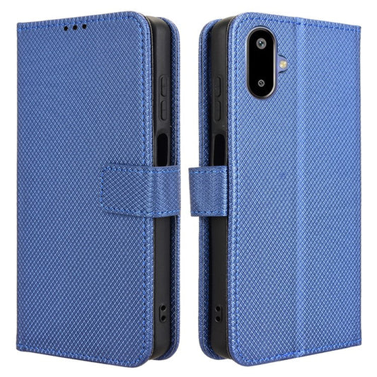 For Samsung Galaxy F06 5G  /  M06 5G Case PU Leather Diamond Texture Wallet Phone Cover - Blue