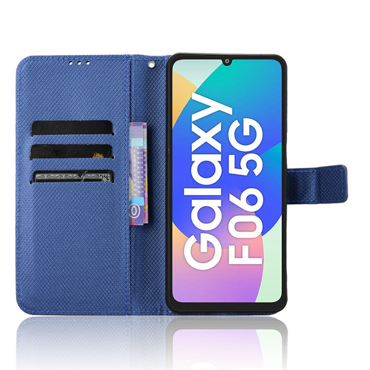 For Samsung Galaxy F06 5G  /  M06 5G Case PU Leather Diamond Texture Wallet Phone Cover - Blue