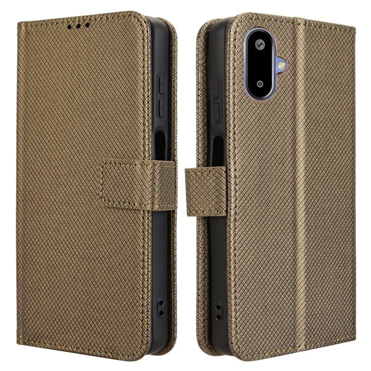 For Samsung Galaxy F06 5G  /  M06 5G Case PU Leather Diamond Texture Wallet Phone Cover - Brown