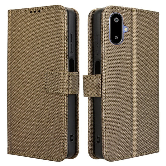 For Samsung Galaxy F06 5G  /  M06 5G Case PU Leather Diamond Texture Wallet Phone Cover - Brown