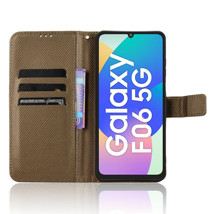 For Samsung Galaxy F06 5G  /  M06 5G Case PU Leather Diamond Texture Wallet Phone Cover - Brown