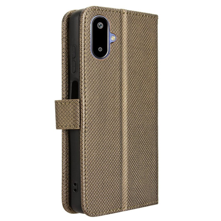 For Samsung Galaxy F06 5G  /  M06 5G Case PU Leather Diamond Texture Wallet Phone Cover - Brown