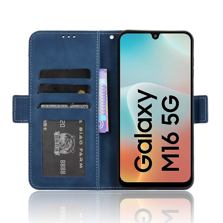 For Samsung Galaxy M16 5G  /  F16 5G Leather Case Phone Wallet Cover with Multiple Card Slots - Blue