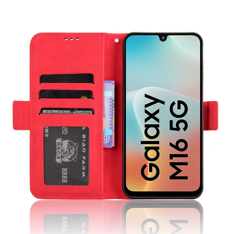 For Samsung Galaxy M16 5G  /  F16 5G Leather Case Phone Wallet Cover with Multiple Card Slots - Red