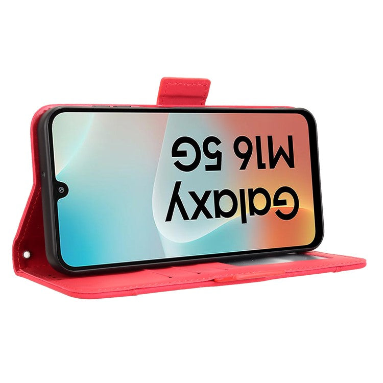 For Samsung Galaxy M16 5G  /  F16 5G Leather Case Phone Wallet Cover with Multiple Card Slots - Red