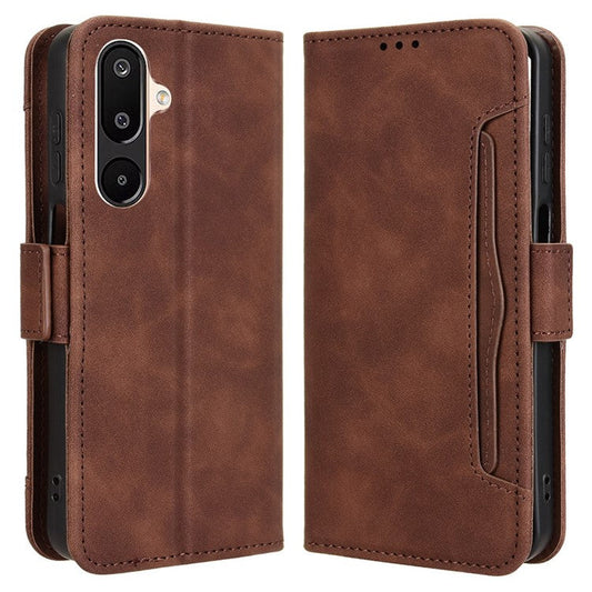For Samsung Galaxy M16 5G  /  F16 5G Leather Case Phone Wallet Cover with Multiple Card Slots - Brown