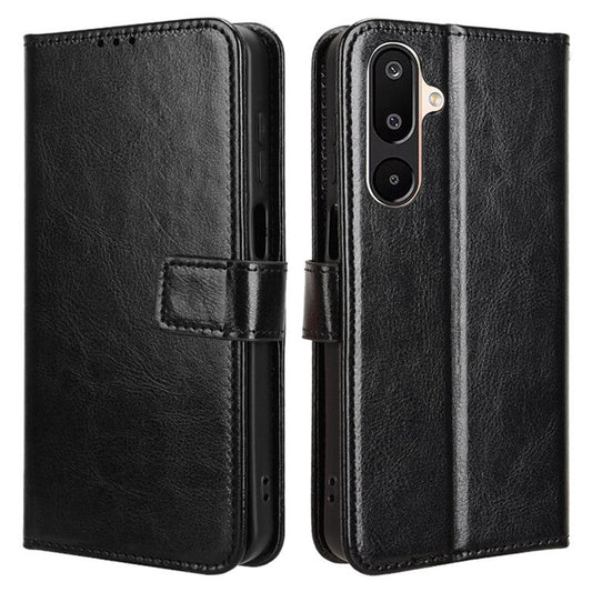 For Samsung Galaxy M16 5G  /  F16 5G Case Crazy Horse Texture PU Leather Phone Wallet Cover - Black