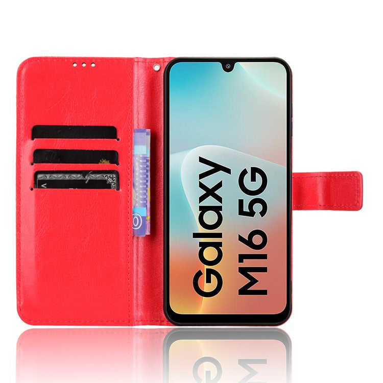For Samsung Galaxy M16 5G  /  F16 5G Case Crazy Horse Texture PU Leather Phone Wallet Cover - Red