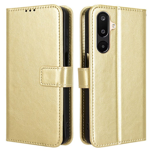 For Samsung Galaxy M16 5G  /  F16 5G Case Crazy Horse Texture PU Leather Phone Wallet Cover - Gold