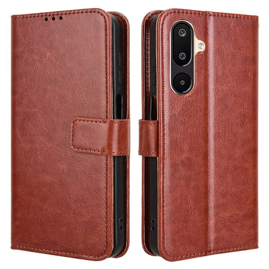 For Samsung Galaxy M16 5G  /  F16 5G Case Crazy Horse Texture PU Leather Phone Wallet Cover - Brown