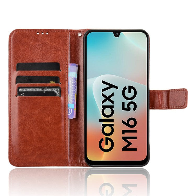 For Samsung Galaxy M16 5G  /  F16 5G Case Crazy Horse Texture PU Leather Phone Wallet Cover - Brown