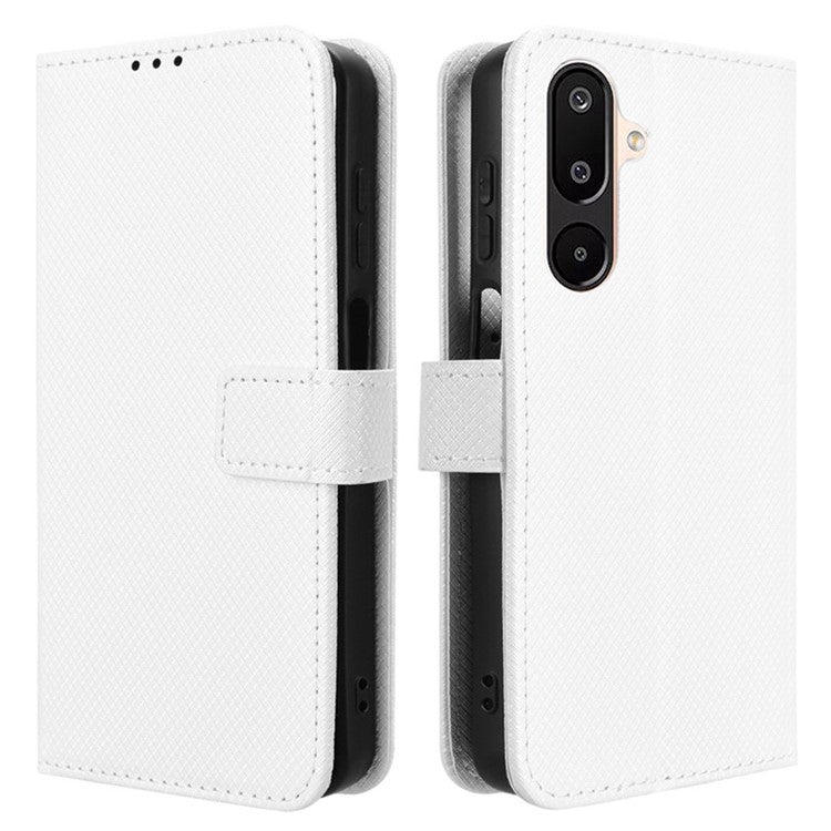 For Samsung Galaxy M16 5G  /  F16 5G Case PU Leather Diamond Texture Wallet Phone Cover - White