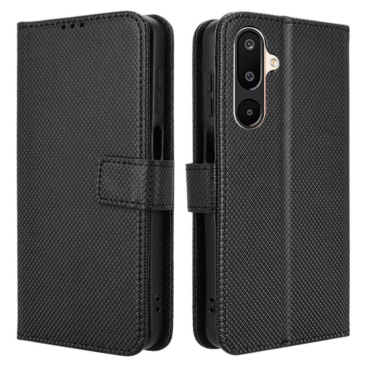 For Samsung Galaxy M16 5G  /  F16 5G Case PU Leather Diamond Texture Wallet Phone Cover - Black