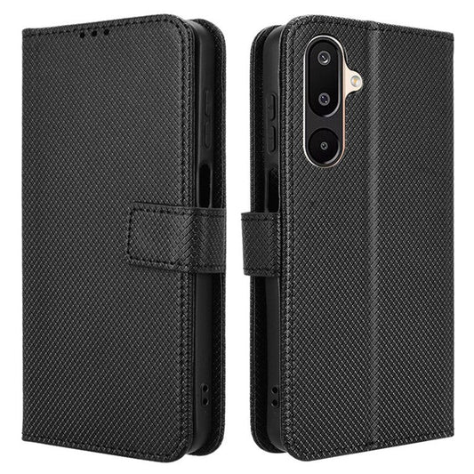 For Samsung Galaxy M16 5G  /  F16 5G Case PU Leather Diamond Texture Wallet Phone Cover - Black