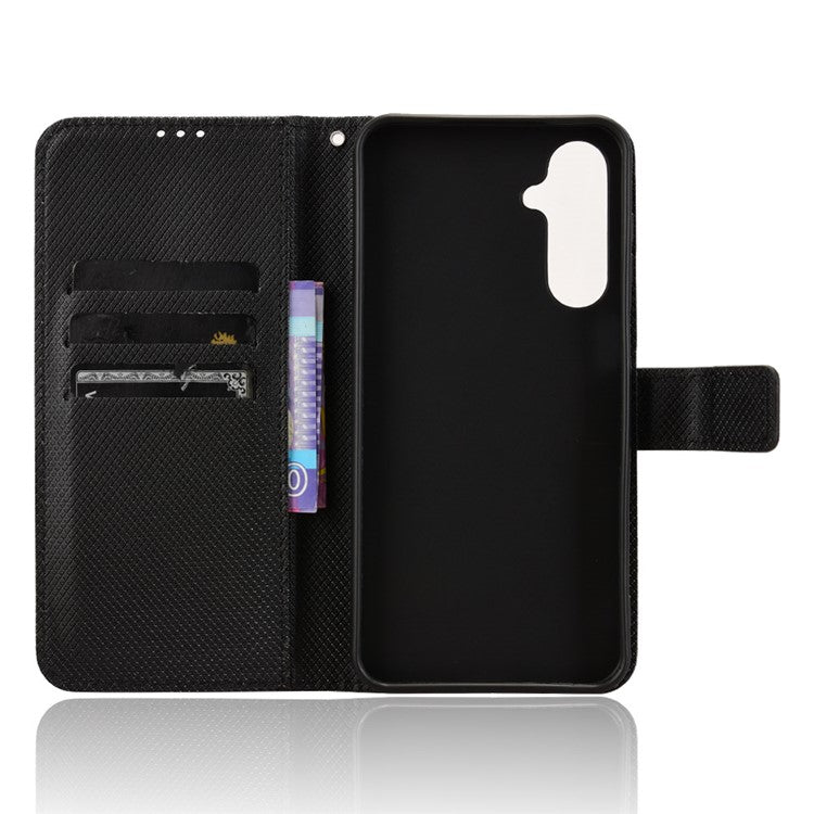 For Samsung Galaxy M16 5G  /  F16 5G Case PU Leather Diamond Texture Wallet Phone Cover - Black