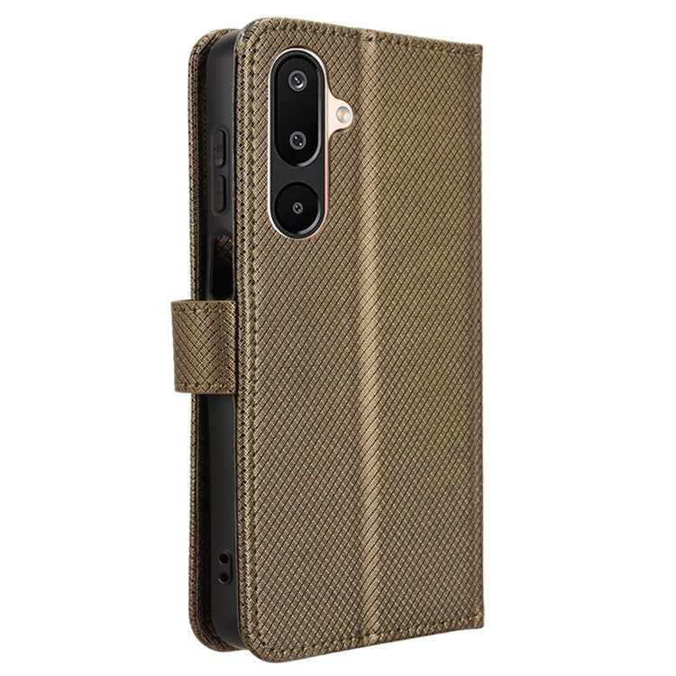 For Samsung Galaxy M16 5G  /  F16 5G Case PU Leather Diamond Texture Wallet Phone Cover - Brown